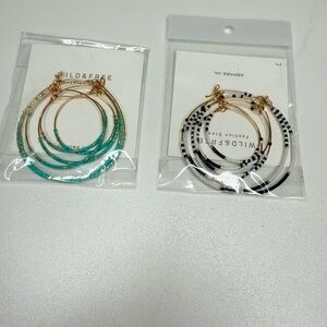 Gold and Turquoise Beaded Hoop Earrings 2 pair